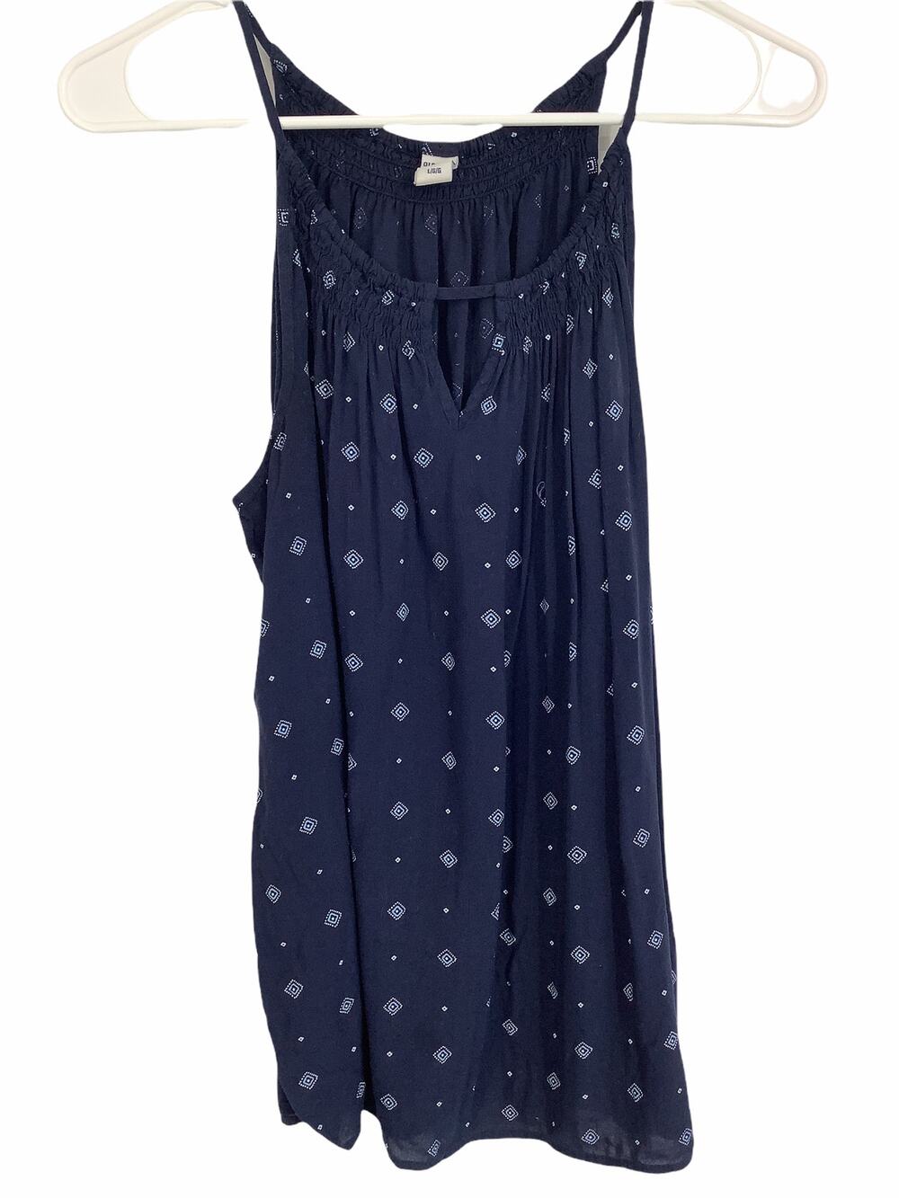 Old Navy Navy Blue White Printed Dress Large